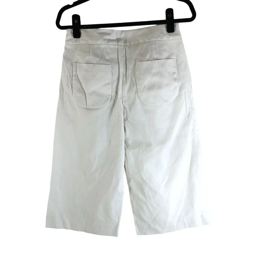Everlane Womens Wide Legged Culottes Cropped White Pants Cotton Stretch Size 2 - Image 2