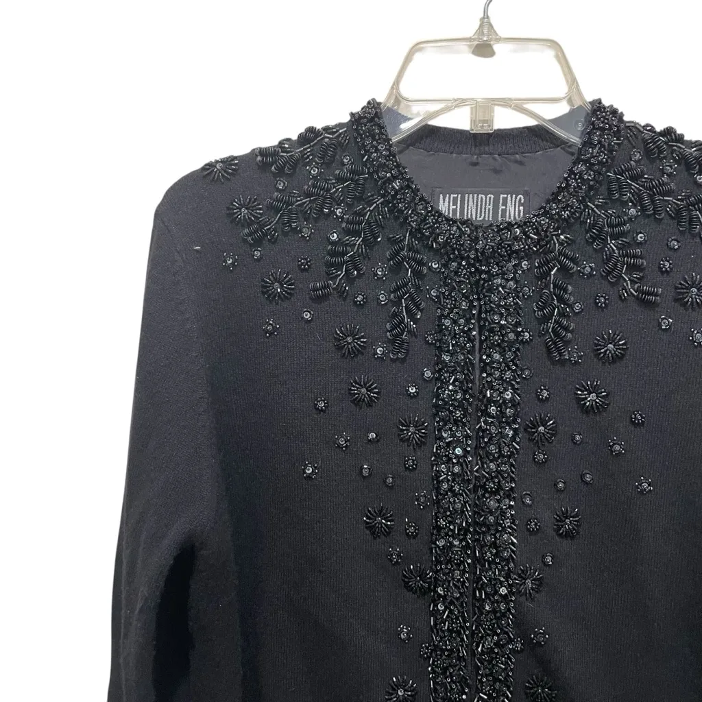 Melinda Eng Black Beaded Cashmere Silk Lined Cardigan Sweater Women’s Large - Image 3