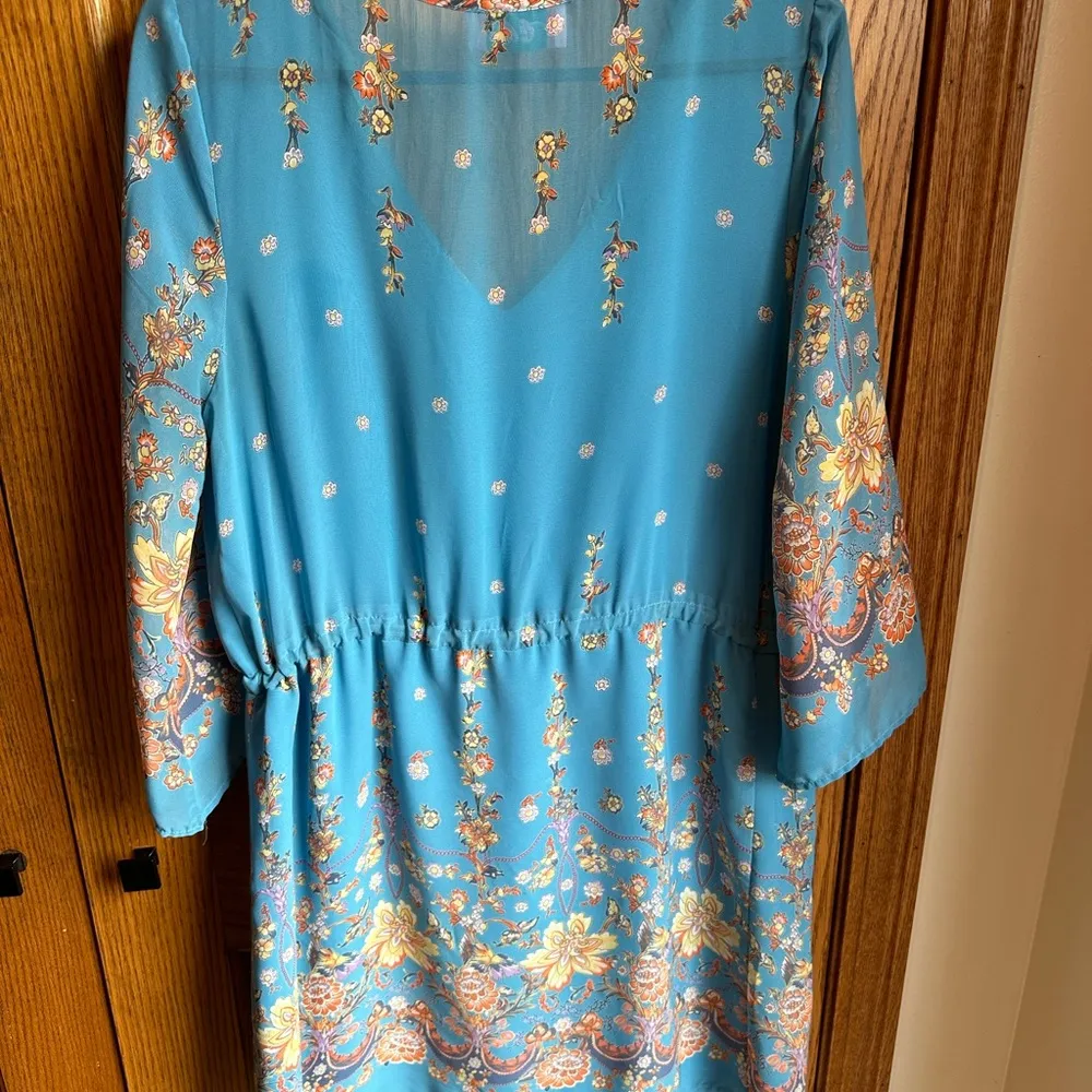 Ellie Boutique Boho Dress~Bell Sleeve~Cinch Waist Size large - Image 6