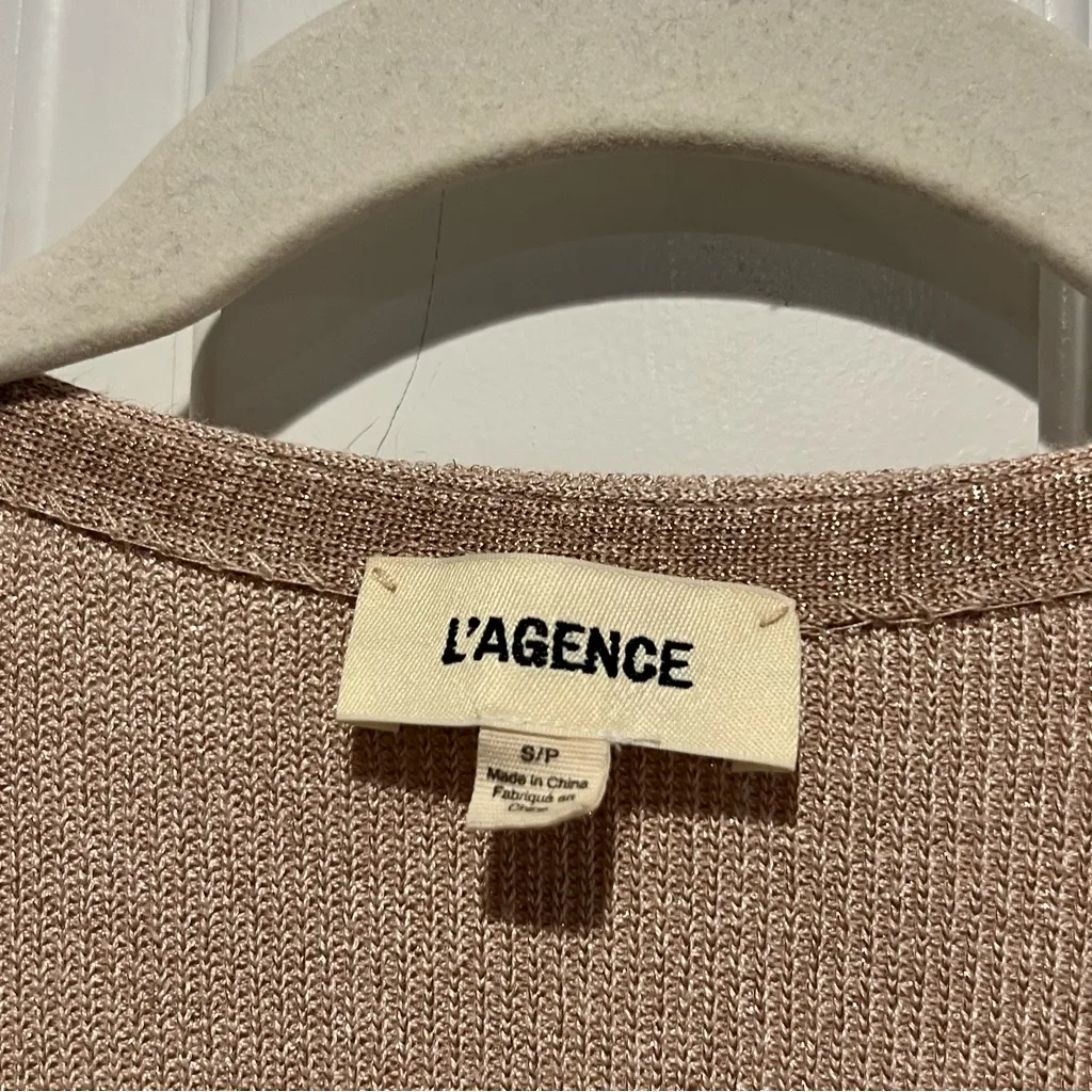 L'AGENCE Blair Faux Wrap Sweater Small Crossover V Neck Pullover Metallic - Image 5