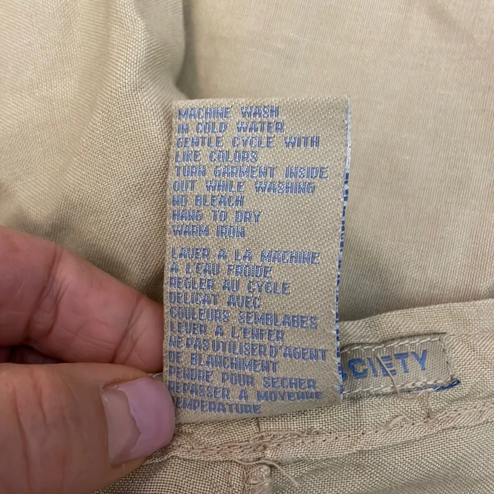 55% Linen Tan Drawstring Wide Leg Women’s Pants Size Medium - Image 8