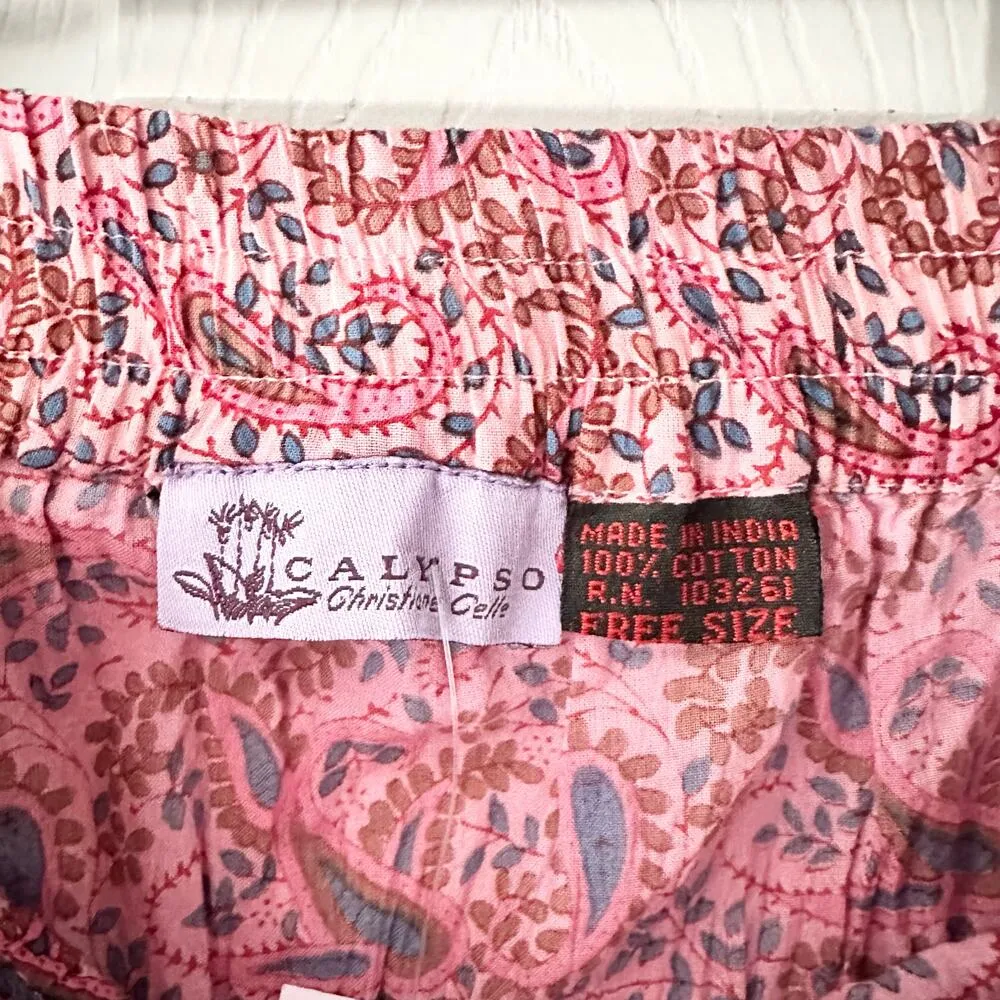 Calypso Christiane Celle NWT Pink Purple Red Tiered Colorblock Cotton Skirt OS - Image 5