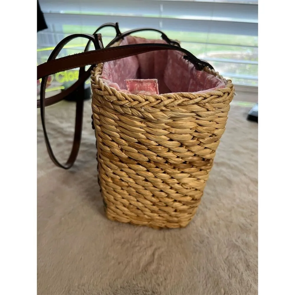 Capelli New York Wicker Shoulder Bag Pink Sequined Flamingos Tropical - Image 5