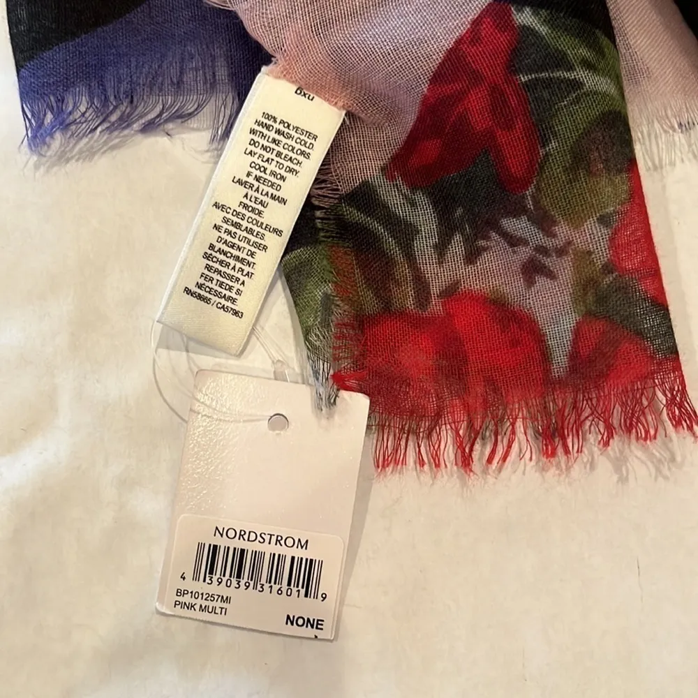 New BP Multi Colored Wrap Scarf. Lightweight large! Diamond  Pattern Roses Large - Image 14