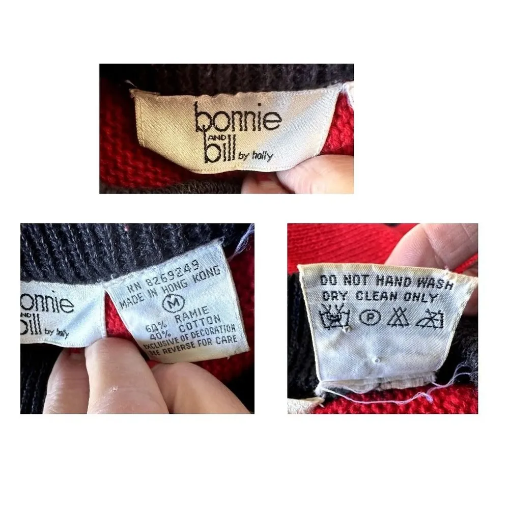 Vintage 80s Bonnie Bill by Holly Sz M Sweater Red Black Buttons Valenti… - Image 11