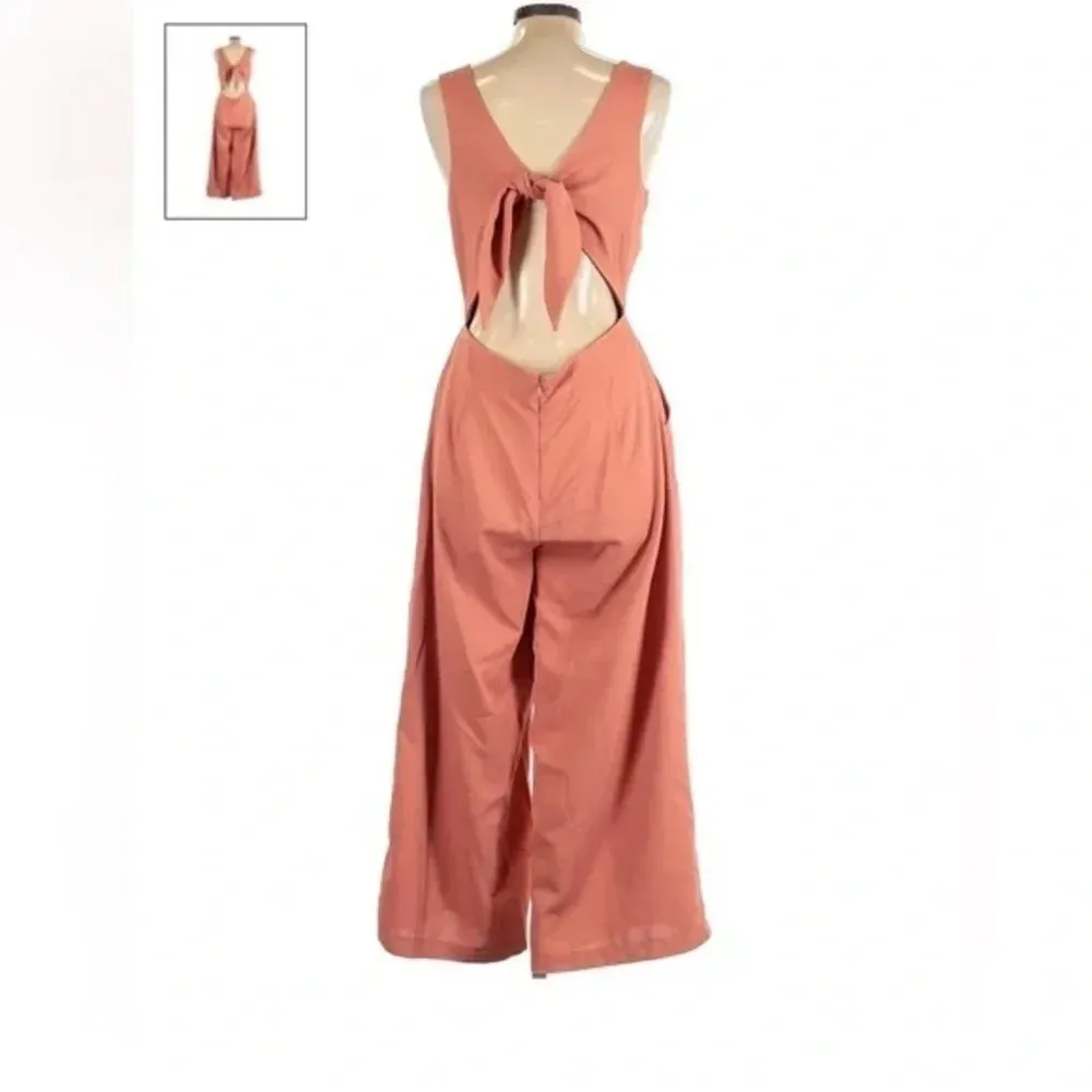 Shinestar Salmon Coral Wide Leg Tie Back Pant‎ Jumpsuit Crop Romper Large - Image 3