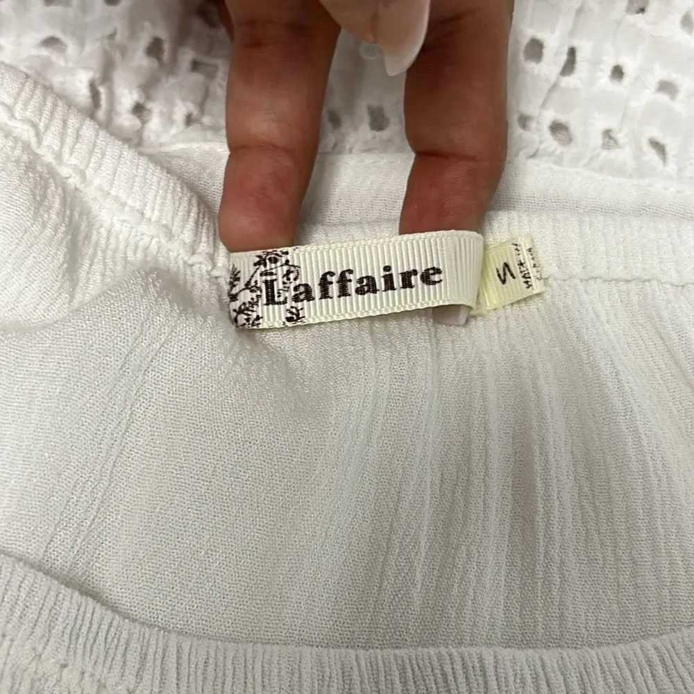 WHITE Ruched Off Shoulder LACE DETAIL HEM TOP Sz S - Image 6