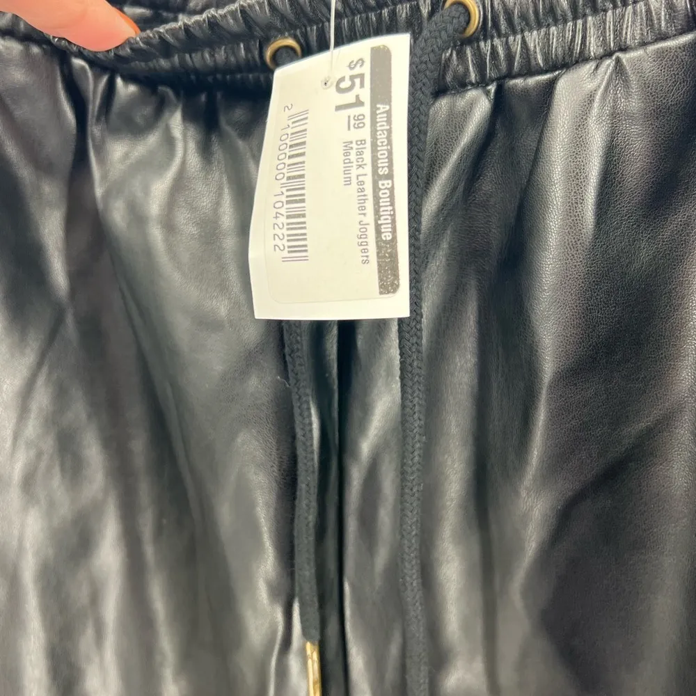 Mittoshop faux leather M black joggers pull on casual drawstring fall winter - Image 6