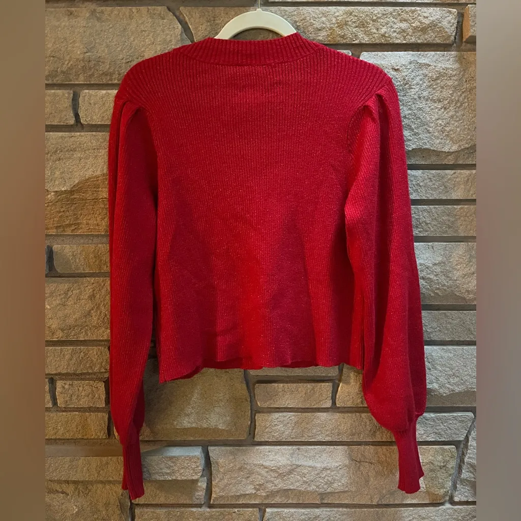 Cato Fashions SHIMMER BOW BUTTON CARDIGAN Holly Red Sparkle Holidays Large - Image 4