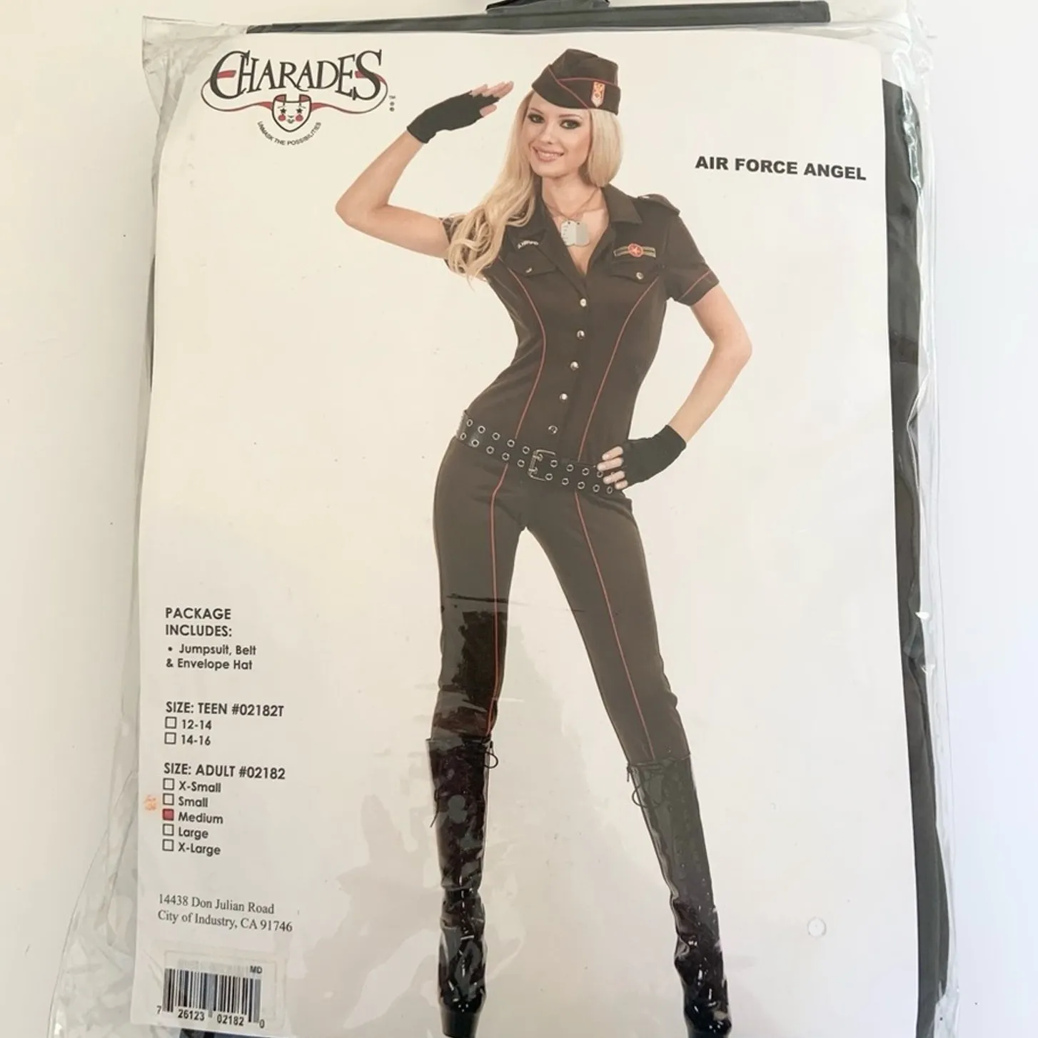 Charades Air Force Angel Pilot Officer Costume Green Jumpsuit Medium NEW - Image 8