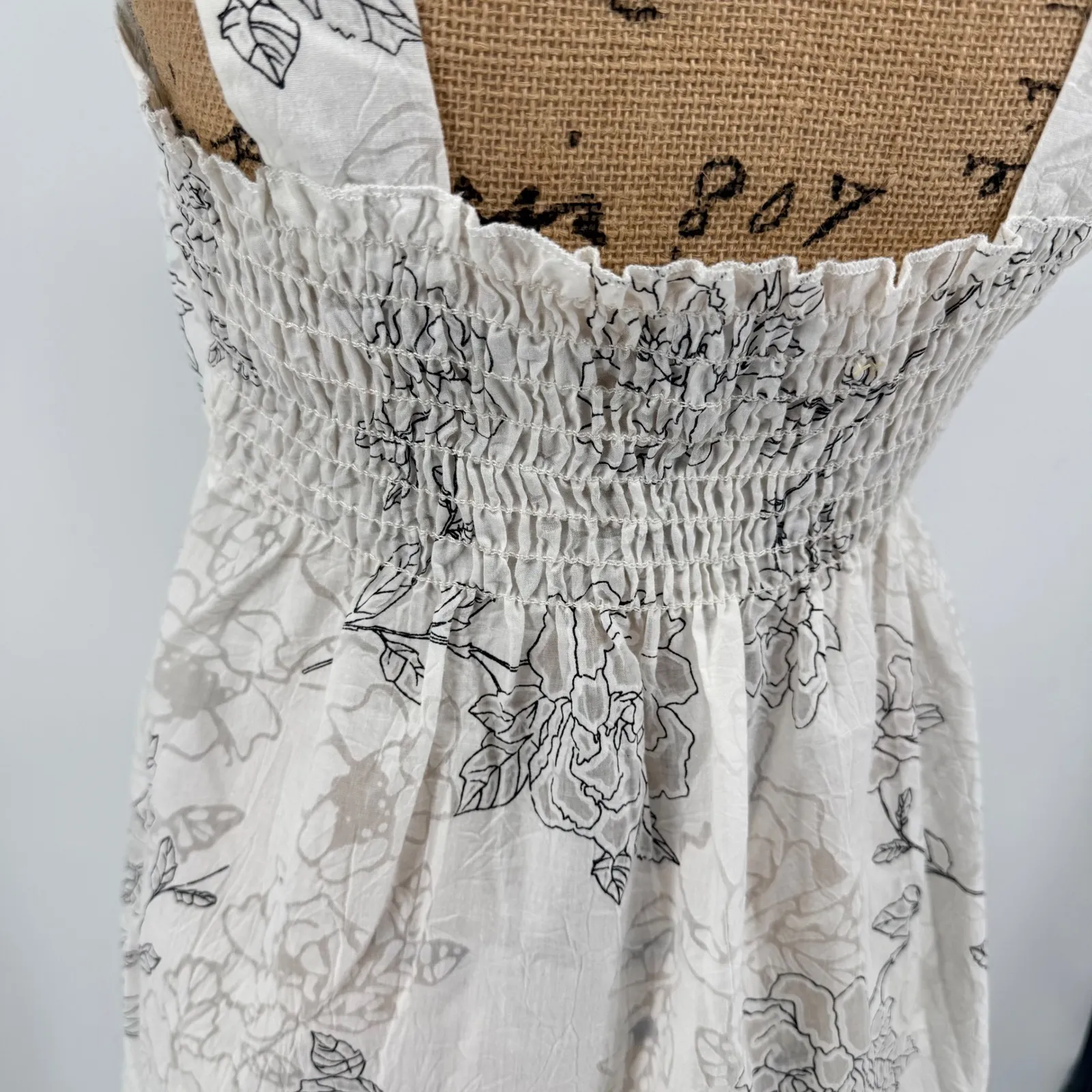 Vtg Charlotte Russe White Floral Print Smocked Back V Neck Babydoll Lg Y2K Fairy - Image 6