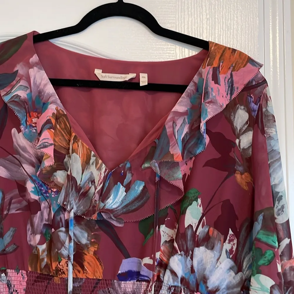 Soft Surroundings Fiore Rosa Floral Maxi Dress Ruffle Sleeve XL petite - Image 7