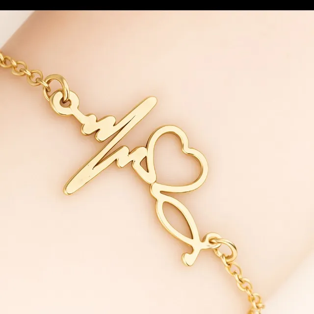 Antian Accessories™ Heartbeat Faith Fish Stainless Steel Gold Bracelet - Image 2