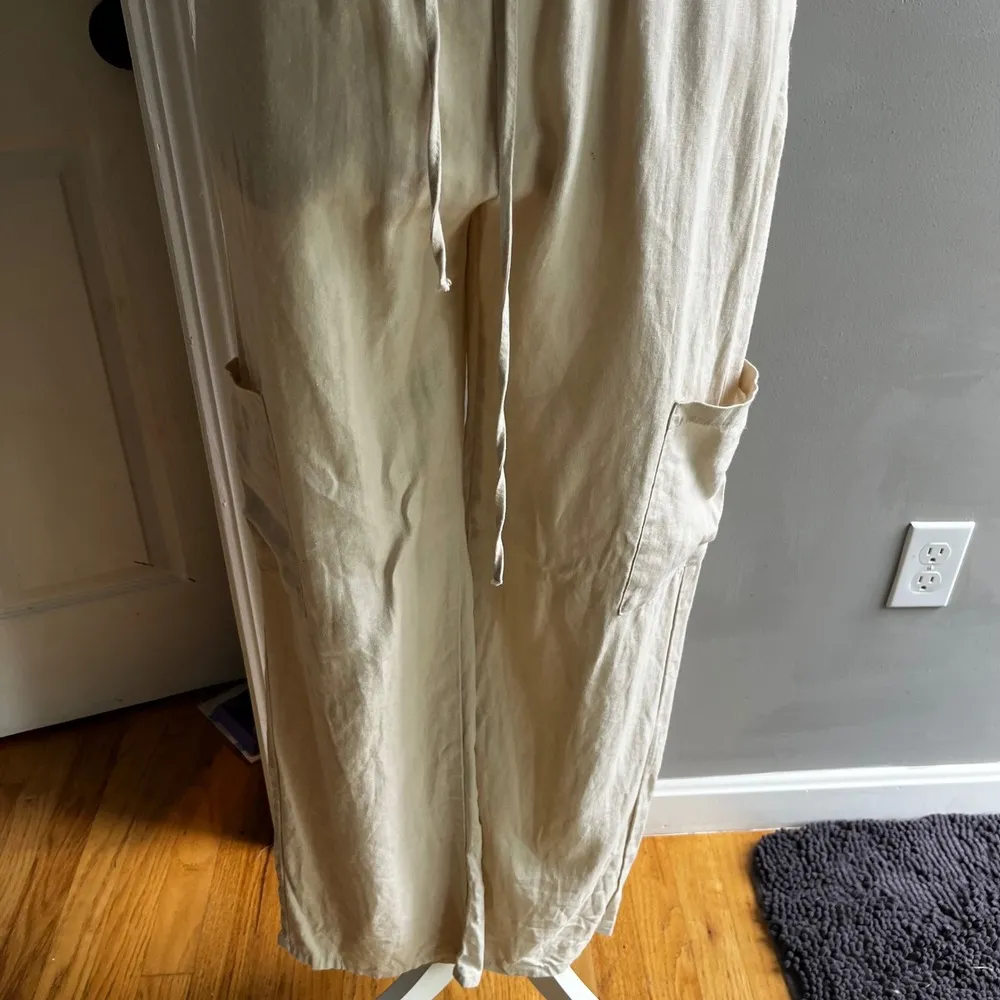 Love Tree Womens S Linen Blend Pull On Pants Pockets Elastic Waist Light Boho - Image 3