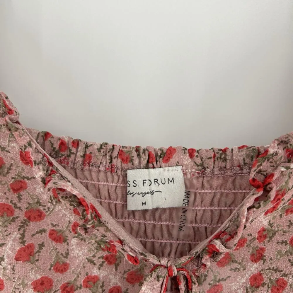 Dress Forum Mini Slip Dress Pink Ditsy Floral Ruffle Smocked Boho Y2K Size M - Image 8