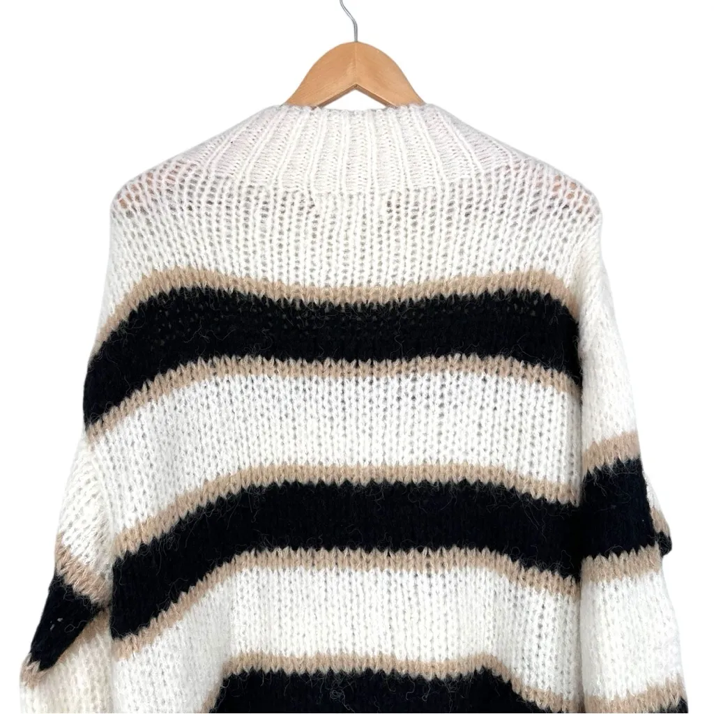 More to Come Michelle Oversized Chunky Knit Sweater size XS Striped Black Tan - Image 8