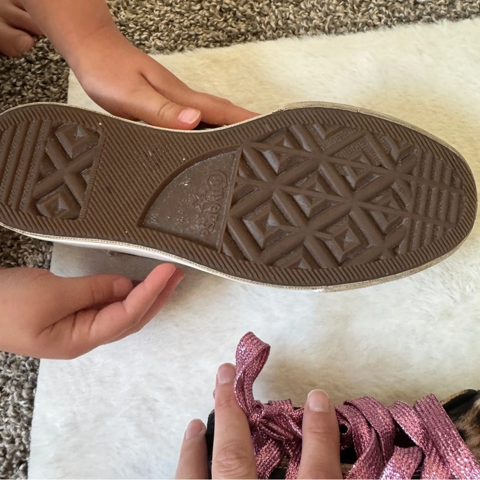 Converse All Stars Brown Animal Print Platform Sneakers Women 6 Pearls Pink Lace - Image 7