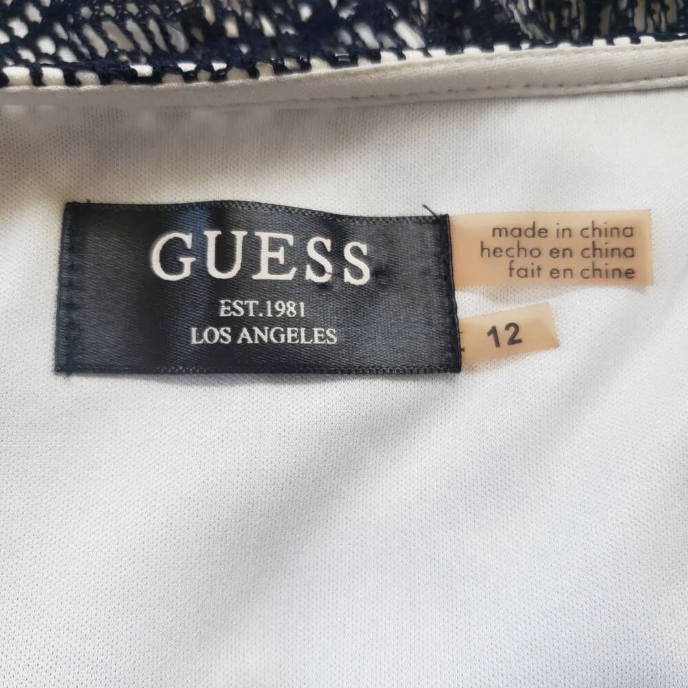 Guess Lace Dress Womens Sz 12 Navy Lined Knee Cap Sleeve Studs Western Romantic - Image 10
