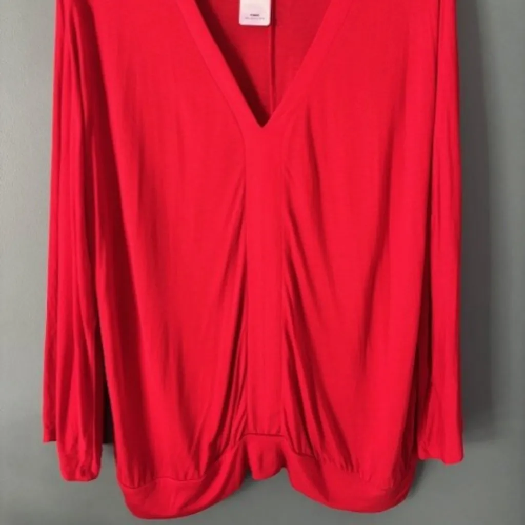 Venus Lascana XL Red Plunging V Neck Long Sleeve Lightweight Bright Holiday Chic - Image 2