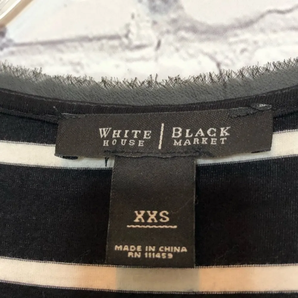 WHBM Top Sequin Black White Striped Tee Shirt XXS Party Festive Chic Holiday Mod - Image 13