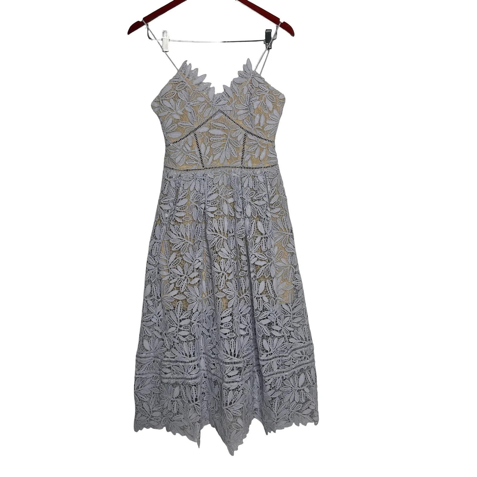 Self Portrait Azaelea Flared Guipure Lace Midi Dress in Lilac Sz 6 Purple - Image 2