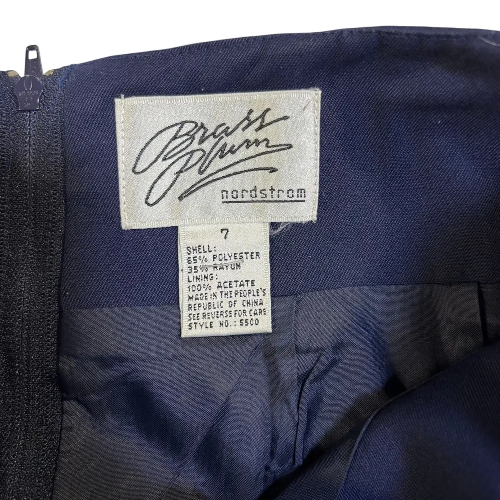 Brass Plum Nordstrom Vintage Career Skirt Pencil Straight Navy Blue Lined Size 7 - Image 3