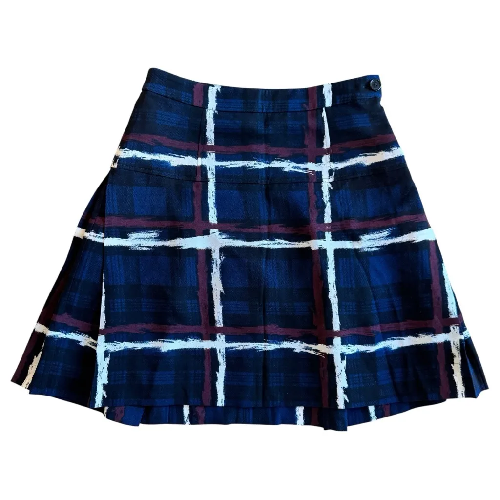 Marc by Marc Jacobs Plaid Pleated A-Line Skirt, black blue white wine, XS, EUC - Image 2