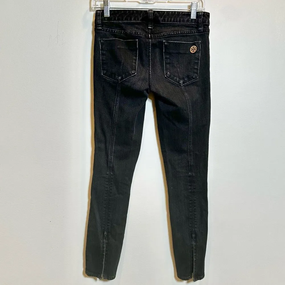 Tory Burch Super Skinny Jeans Women's Size 25 Black Ankle Zip Denim Stretch‎ - Image 3