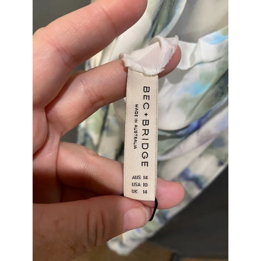 Bec & Bridge Corrine Watercolor Split Maxi Dress Women's 10 White Sleeveless A02 - Image 9