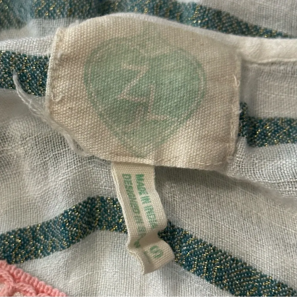 Z&L Women’s Size S White Navy Blue Striped Pink Contrast Short Kaftan Cover Up - Image 4