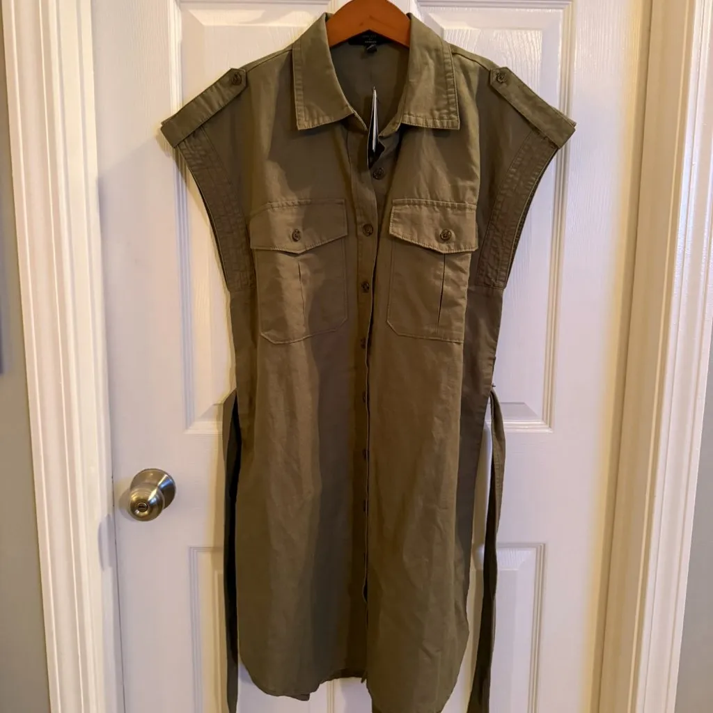 NWT - Banana Republic Linen Blend Midi Shirt Dress Army Green Petite M - Image 4