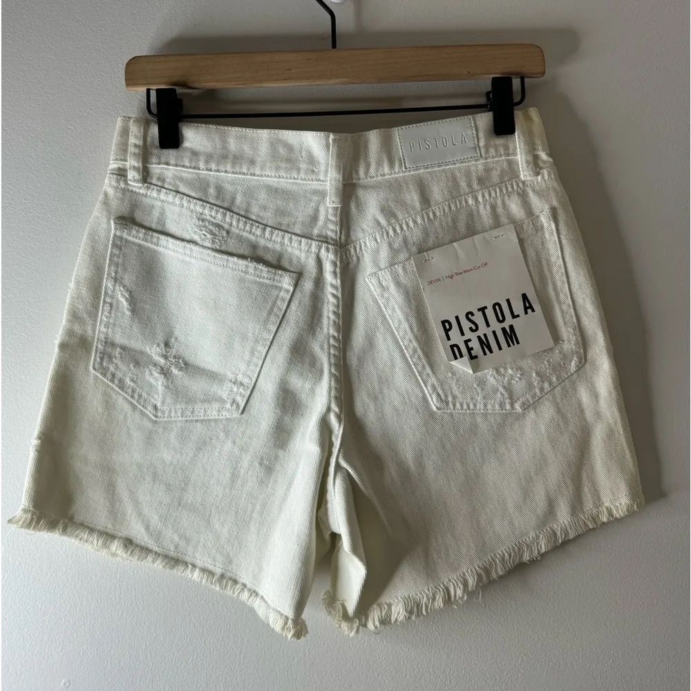 NWT Pistola 27 Devin Mom Cutoff Denim Shorts in White Lies - Image 4