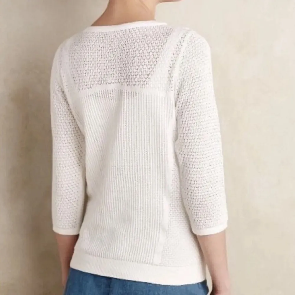 Anthropologie Knitted & Knotted White Lace Sweater Top M Winter Knit - Image 5