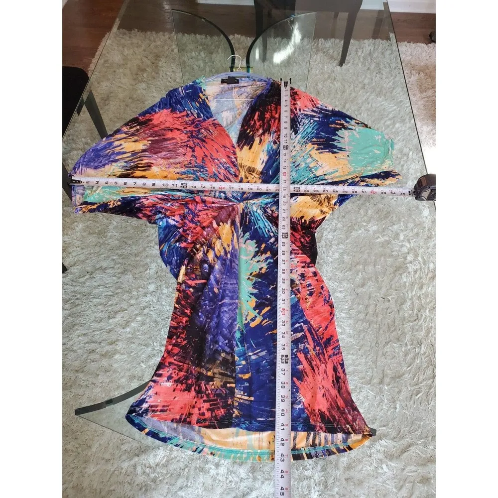 Fashion To Figure Women Multi Tie Dye Polyester V Neck Knee Length Dress Size 2X - Image 8