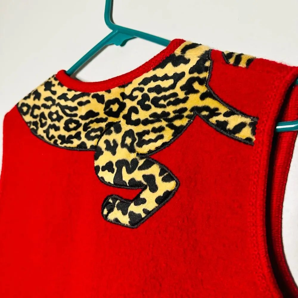Lisa International 100% Boiled Wool Red Leopard Design Vest Size Petite Small - Image 7