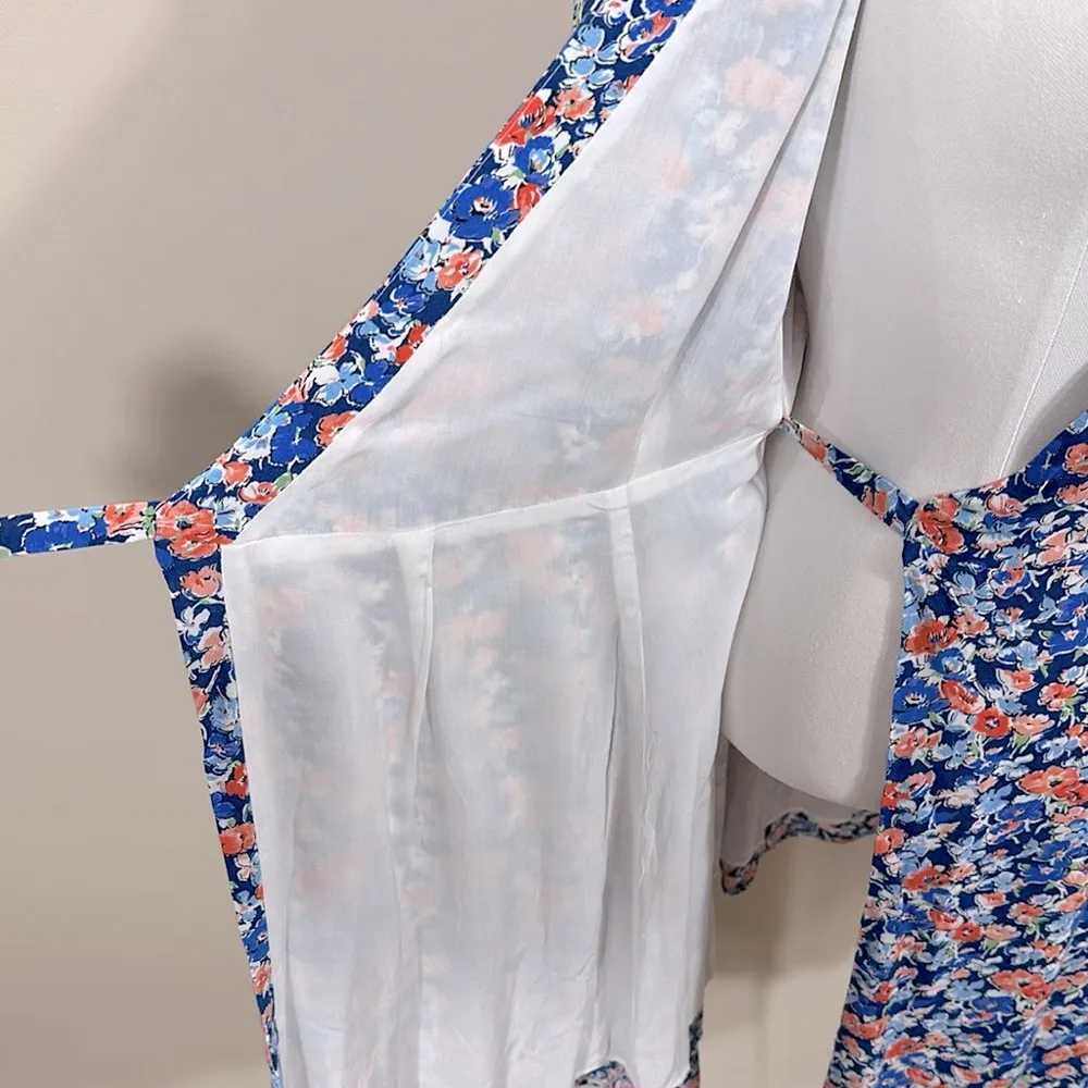 Sezane Anastasia Blue Poppy Floral Wrap Dress Lined Summer Mini Dress 34 US 2 XS - Image 5