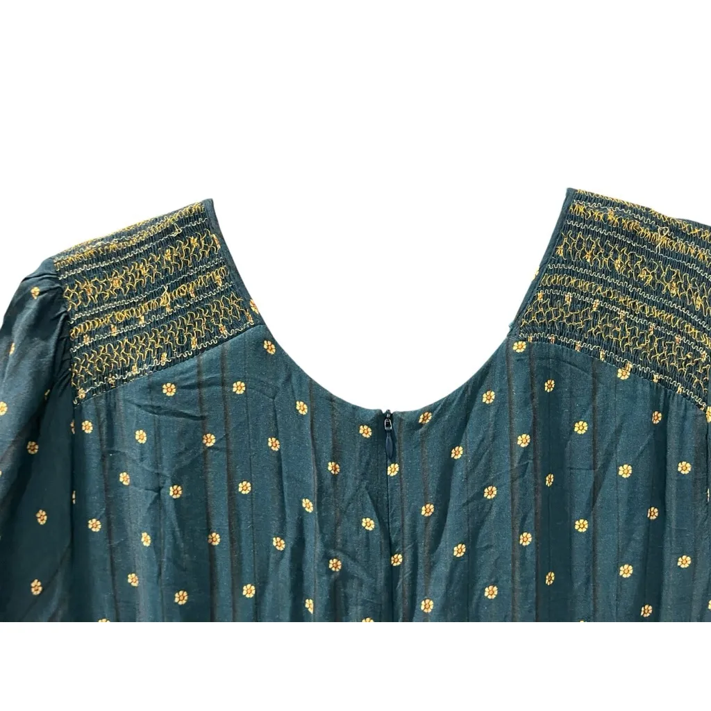 Farm Rio Anthropologie Rosewood Floral Jumpsuit Size XL Short Sleeve Tassels Blue - Image 9