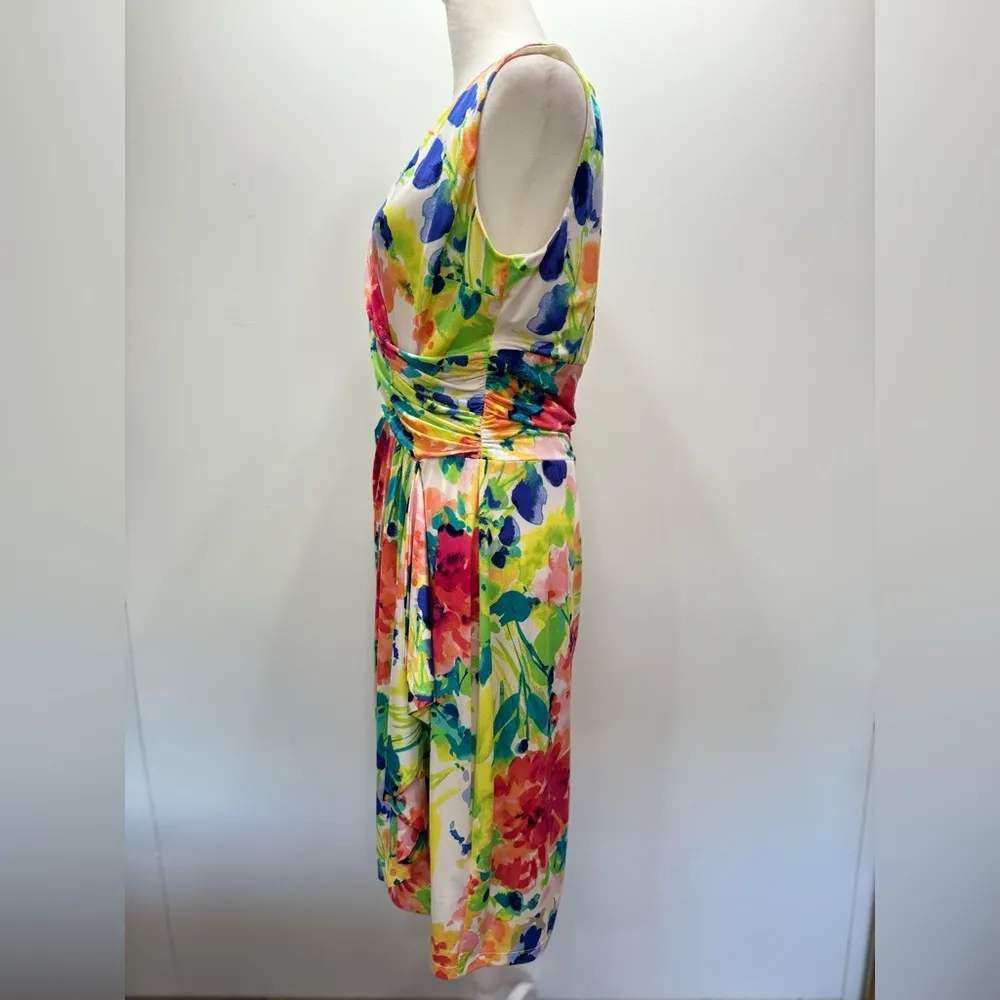 Ralph Lauren Chap’s Draped Wrap Front Colorful Floral Sleeveless Dress Medium - Image 5