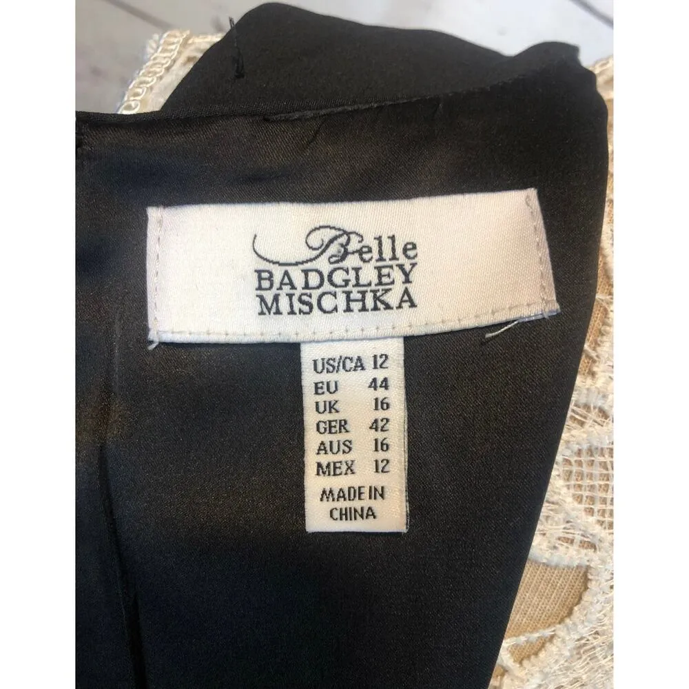 Belle Badgley Mischka Black & Gold Fringe Hem Formal sleeveless Dress 12 - Image 12