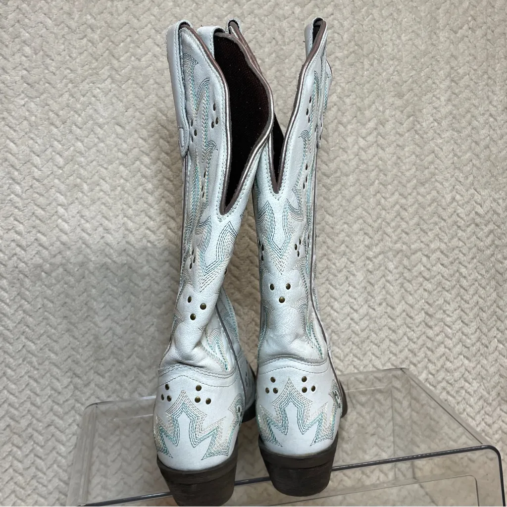 Laredo Women's White Leather Adrian Western Wide Calf Cowgirl Boots Size 7 - Image 7