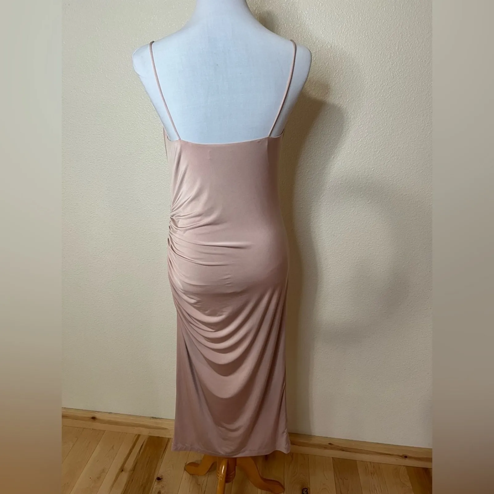 Lovers And Friends Cowl Neckline Jersey Side Ruched Midi Dress LARGE - Image 3