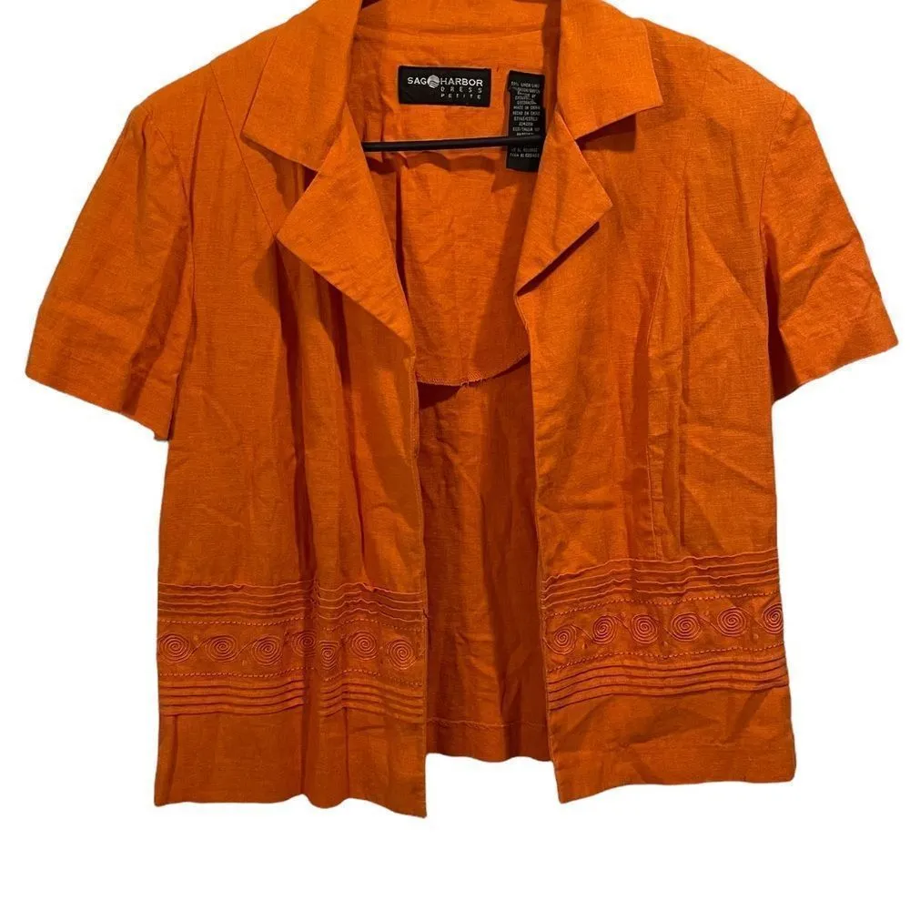 Vintage Sag Harbor Linen 2 Piece Set Tangerine Eclectic Hippie Swirl Shirt Dress - Image 2