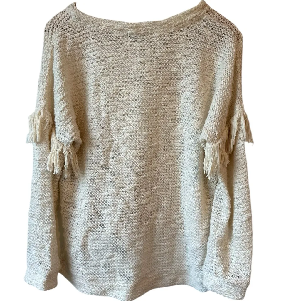 Revolve Maven West Drop Shoulder Fringe Sweater in Cream - Image 4