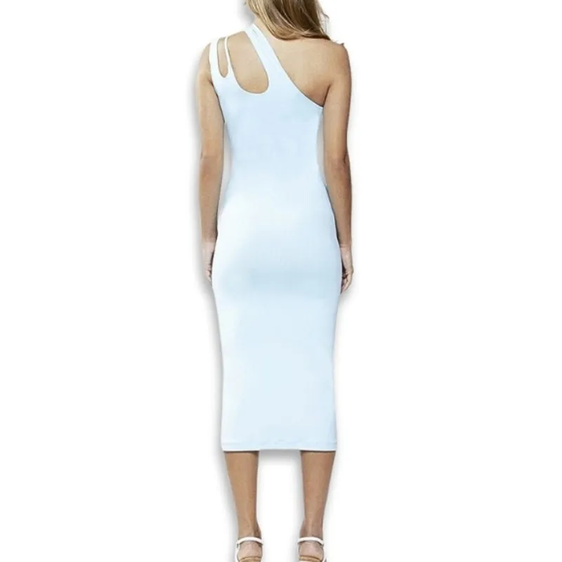 Bardot Bodycon Dress V-Neckline Strap Cut Out Details Stretchable Blue W XS NWOT - Image 5