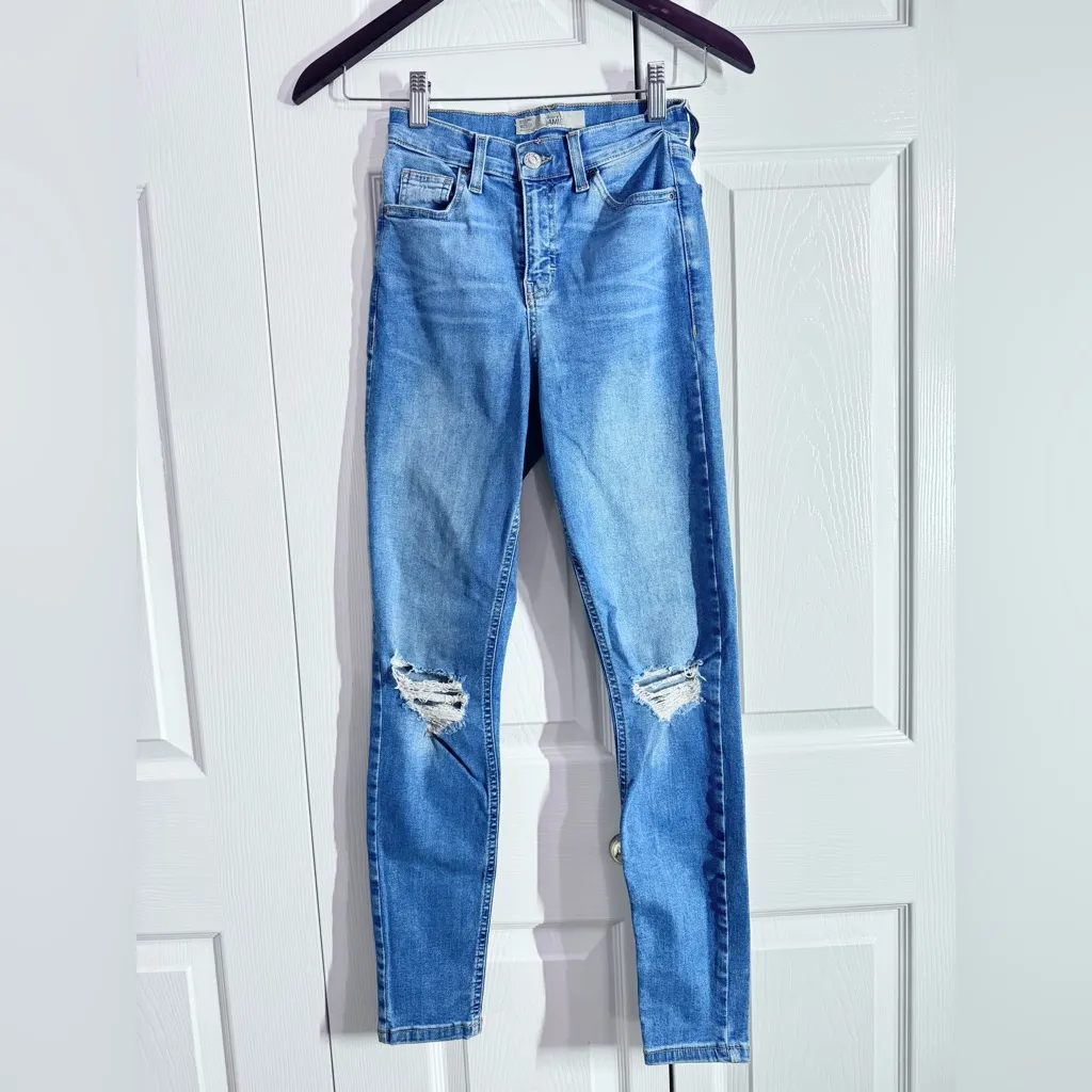 TOPSHOP Jamie Knee Rip Distressed High Waist Mid Wash Skinny Jeans - Image 3