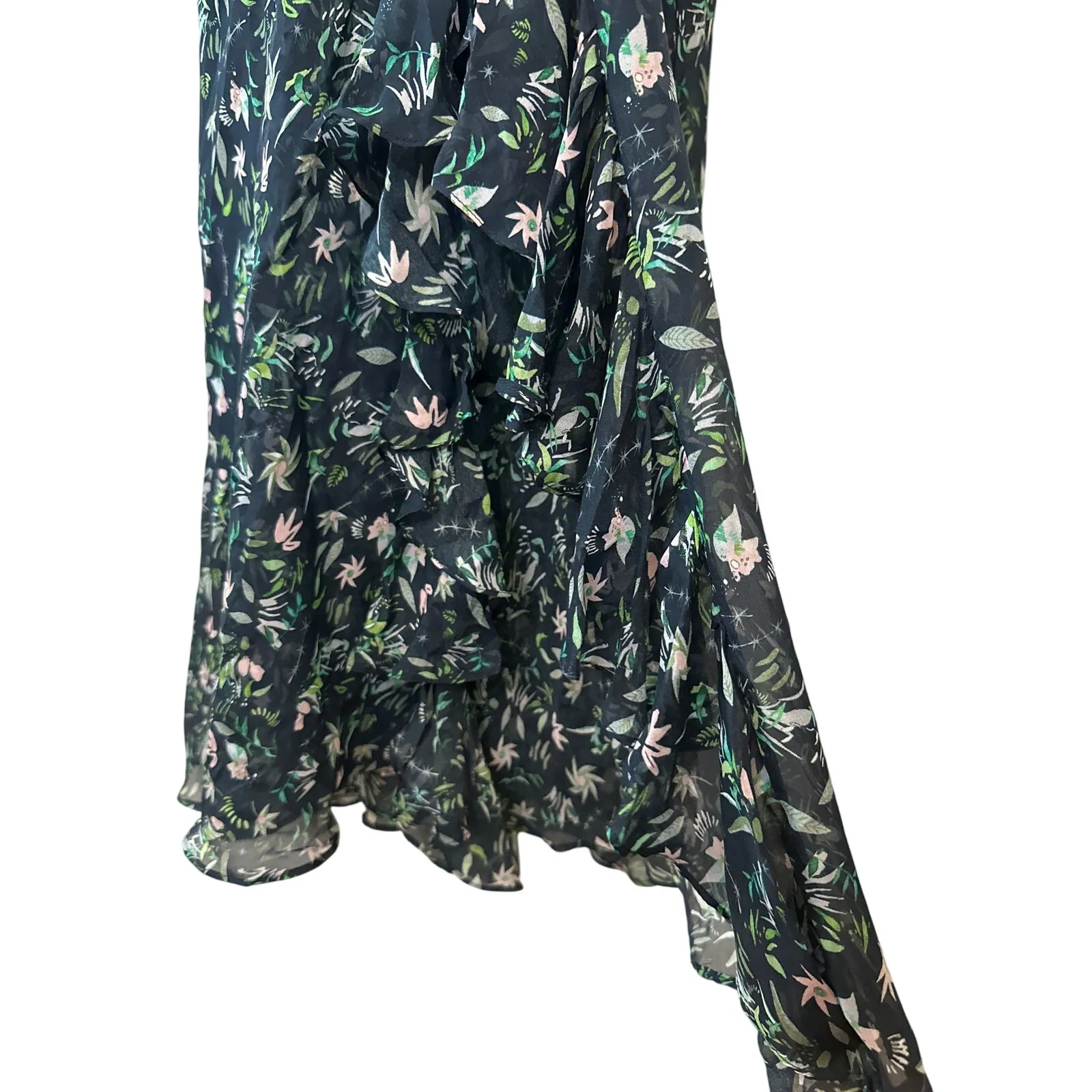 AMUR Carter Silk Blue Floral Cutout Ruffle Maxi Gown Size 8 - Image 10