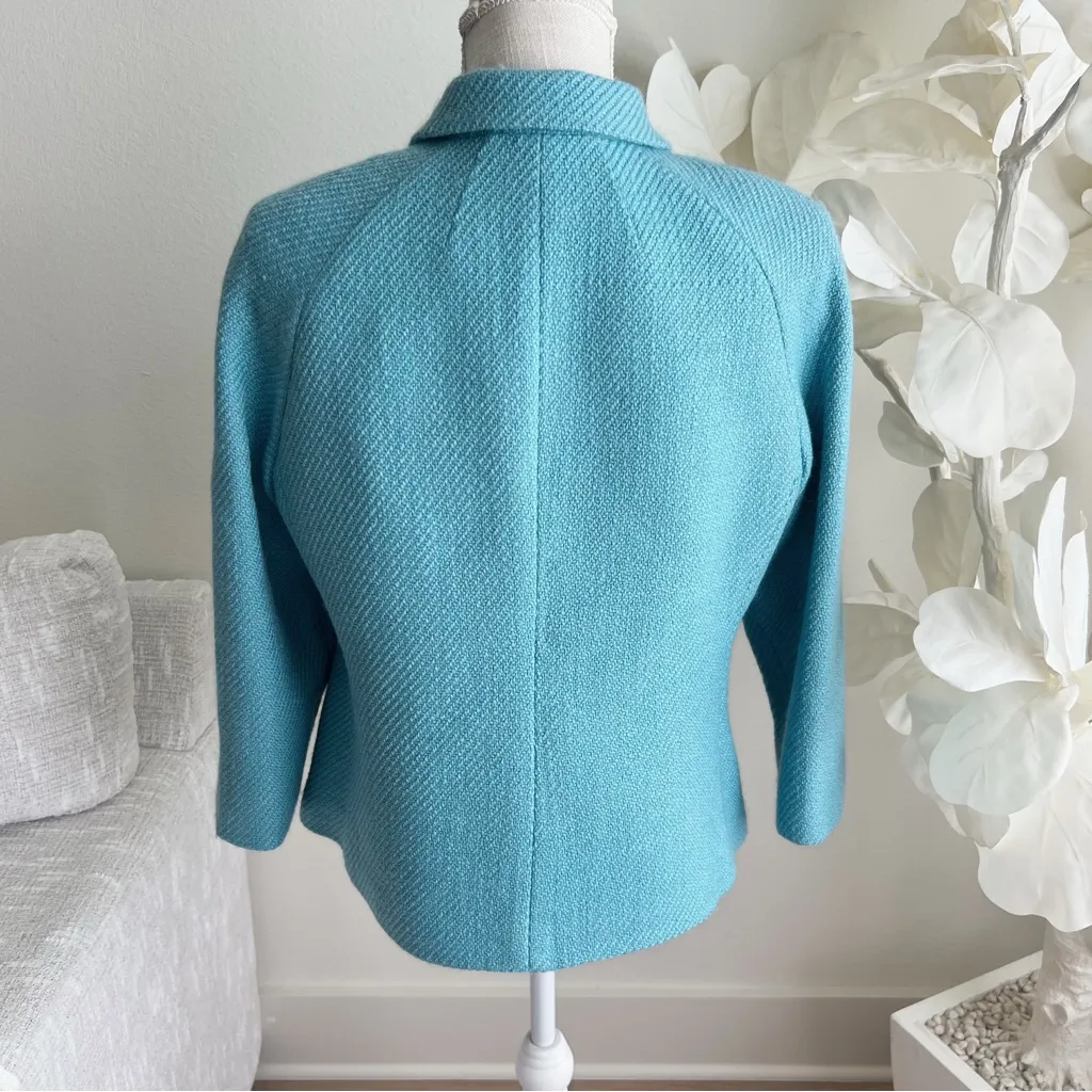 Talbots Long Sleeve Teal Textured Wool Blazer - Image 5