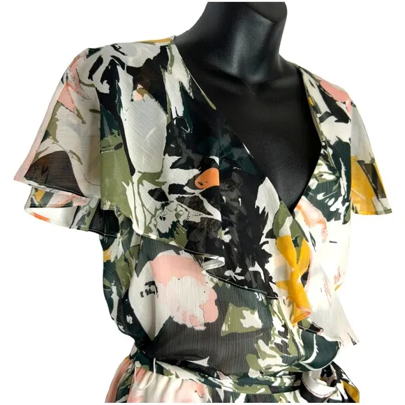 CLUB MONACO Ionita Floral Print‎ Ruffle Romper Womens Size 00 XXS - Image 3