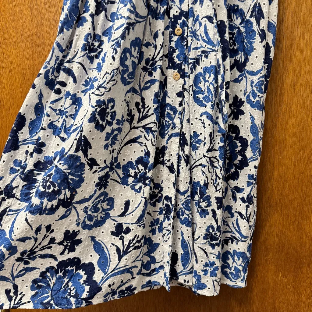 Zara Short Sleeve Midi Dress Openwork Embroidery Eyelet Floral Blue Small S - Image 11