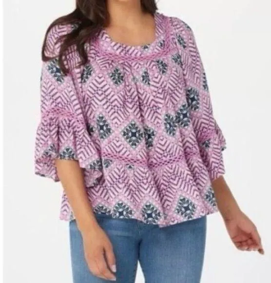 Haute Hippie Tribe Ivy 3/4 Sleeve Blouse Purple pastel butterfly sleeves - Image 2